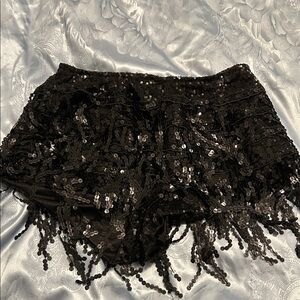 Black Sequin Fringe Shorts